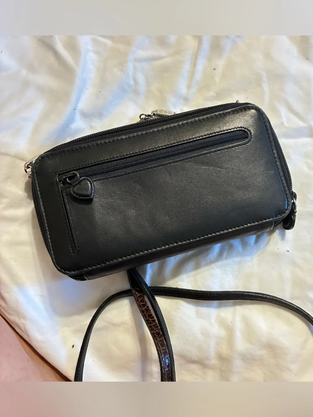 Brighton Brown Croc-Embossed Leather Crossbody Wallet